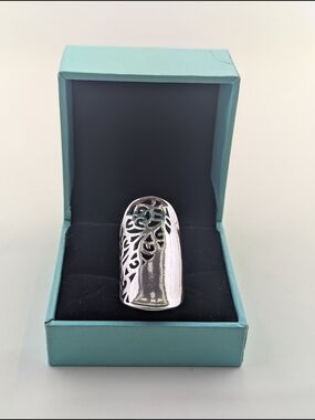 ✨ Vintage Israeli Artisan 925 Sterling Silver Cutout Filigree Long Ring ✨